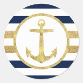 Gold Anchor Nautical Navy Stripes Envelope Seal Ronde Sticker (Voorkant)