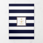 Gold Anchor Navy Blauw & Witte Streep Trouwsuite Drieluik Uitnodiging (Cover)