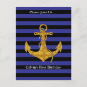 Gold Anchor op blauwe strepen met aangepaste kleur Briefkaart (Voorkant)