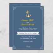 Gold Anchor Royal Blue Nautical Wedding Invites Kaart (Voorkant / Achterkant)