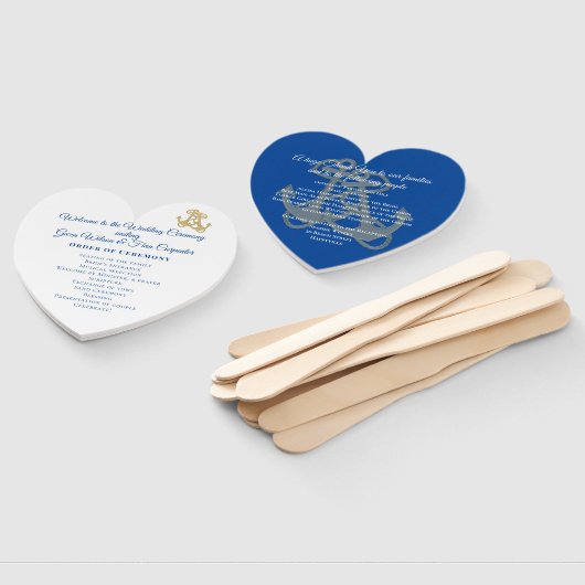 Gold Anchors Heart-Shaped Wedding Fan-programma Handwaaier (Niet-gemonteerd)