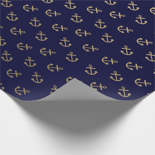 Gold Anchors Navy Blue Background Pattern Cadeaupapier (Hoek)