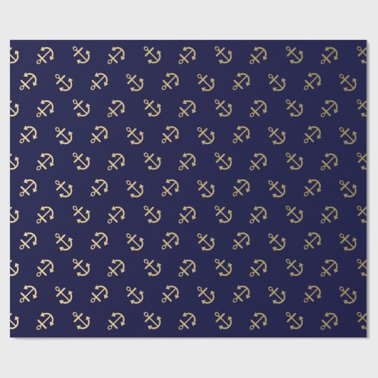 Gold Anchors Navy Blue Background Pattern Cadeaupapier (Vlak)