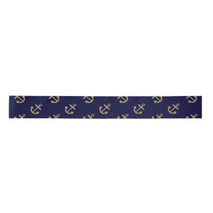 Gold Anchors Navy Blue Background Pattern Lint