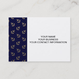 Gold Anchors Navy Blue Background Pattern Visitekaartje