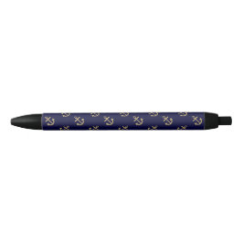 Gold Anchors Navy Blue Background Pattern Zwarte Inkt Pen