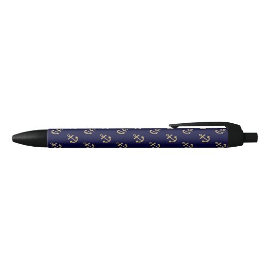 Gold Anchors Navy Blue Background Pattern Zwarte Inkt Pen (Bovenkant)