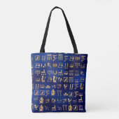 Gold Ancient Egyptian Hieroglyphics on Blue Draagtas (Achterkant)