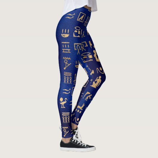 Gold Ancient Egyptian Hieroglyphics on Blue Leggings (Rechts)