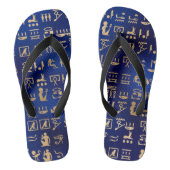 Gold Ancient Egyptian Hieroglyphics on Blue Teenslippers (Voetbed)
