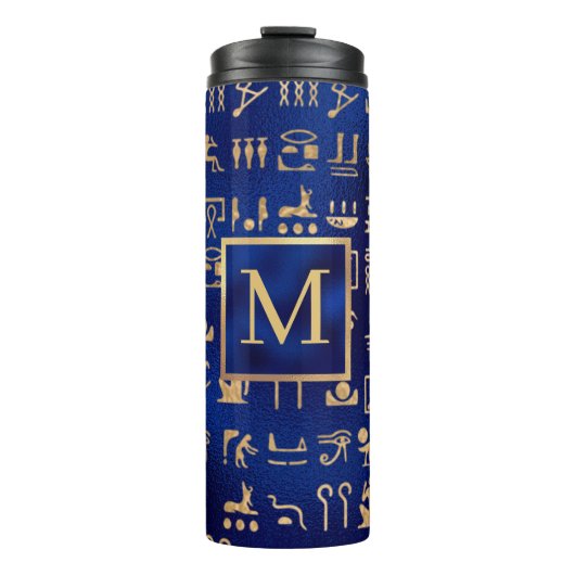 Gold Ancient Egyptian Hieroglyphics on Blue Thermosbeker (Voorkant)
