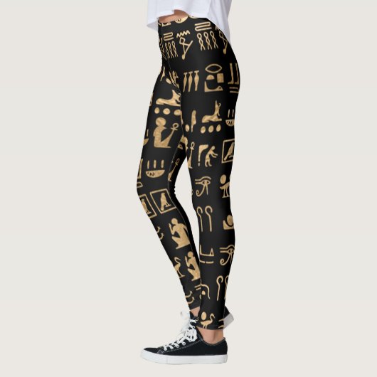 Gold Ancient Egyptian Hieroglyphics op Black Leggings (Links)