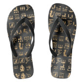 Gold Ancient Egyptian Hieroglyphics op Black Teenslippers (Voetbed)