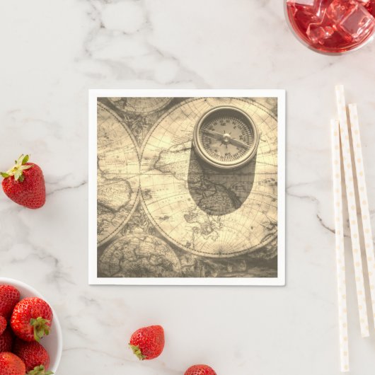 Gold Ancient Map & Compass Paper Napkins Servet (Insitu)
