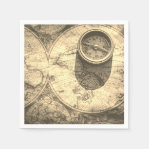 Gold Ancient Map & Compass Paper Napkins Servet