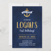 Gold Ancre nautique Invitation de fête d'anniversa (Devant)