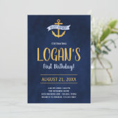 Gold Ancre nautique Invitation de fête d'anniversa (Debout devant)