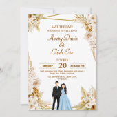 Gold and beige floral wedding invitation (Devant)