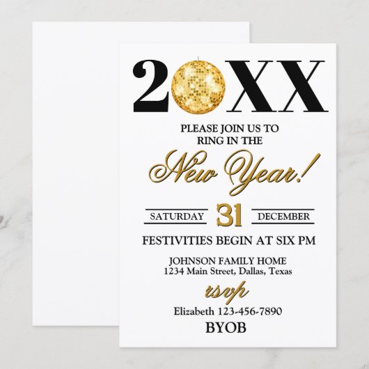 Gold and Black 2026 New Years Eve Party Invitation (Devant / Derrière)