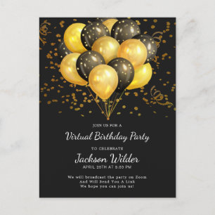 Gold and Black Birthday Party Invitation Briefkaar Uitnodiging Briefkaart