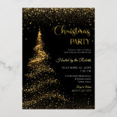 Gold and Black Christmas Holiday Party Foil Folie Uitnodiging (Voorkant)