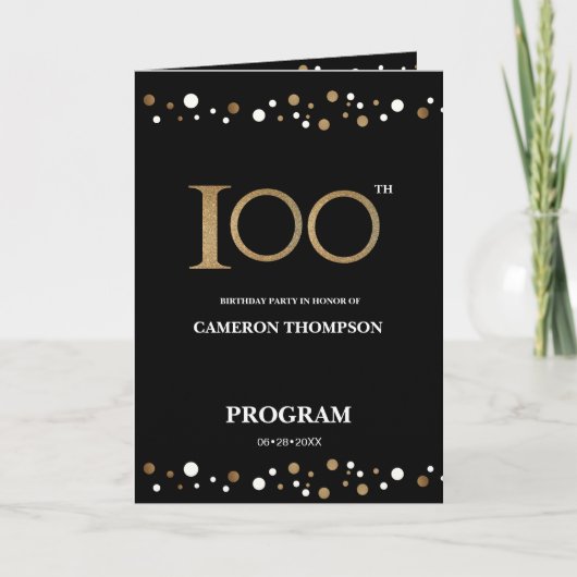 Gold and Black confetti 100e verjaardagsprogramma Programma (Voorkant)
