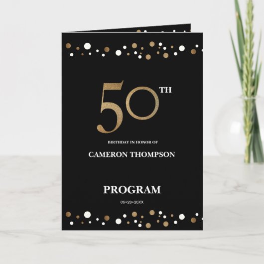 Gold and Black confetti 50th verjaardagsprogramma Programma (Voorkant)