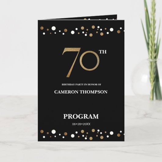 Gold and Black confetti 70th verjaardagsprogramma Programma (Voorkant)