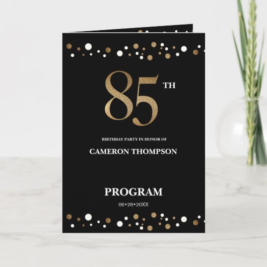 Gold and Black confetti 85th verjaardagsprogramma Programma (Voorkant)