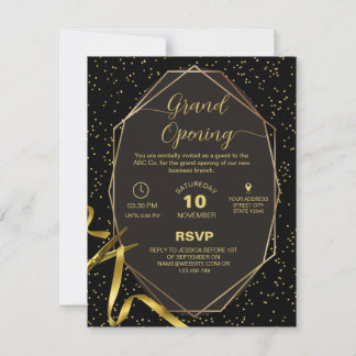 Gold and Black Corporate Grand opening Invitation Kaart