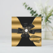 Gold and Black Diamond Bowed Invite Kaart (Staand voorkant)