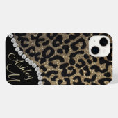 Gold and Black Glitter Leopard Personalized iPhone Hoesje (Achterkant horizontaal)