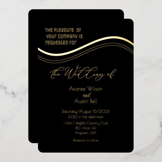 Gold and Black Minimalist Wedding Invitation (Recto/Verso)