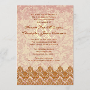 Gold and Blush Lace en Grunge Damask Wedding V01 Kaart