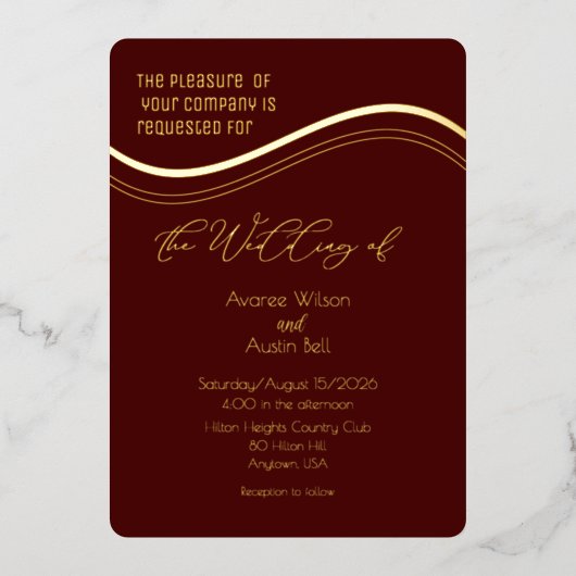 Gold and Burgundy Minimalist Wedding Invitation (Recto)