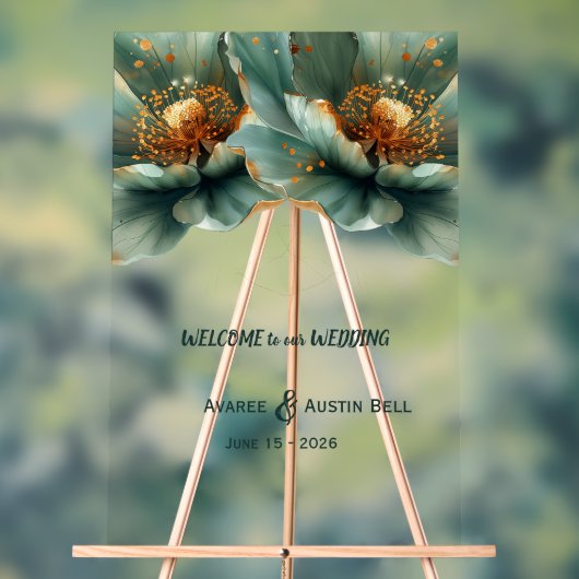 Gold and Emerald Green Poppy Acrylic Sign (Neutre)