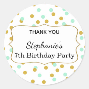 Gold and Mint Green Confetti Birthday Party Ronde Sticker