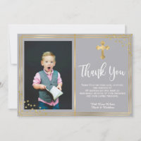 Gold and Navy Blue Baptism Merci Cartes