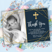 Gold and Navy Blue Baptism Merci Cartes
