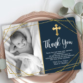 Gold and Navy Blue Baptism Merci Cartes