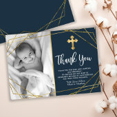 Gold and Navy Blue Baptism Merci Cartes