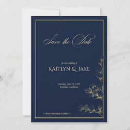 Gold and Navy Save the Date Card Kaart
