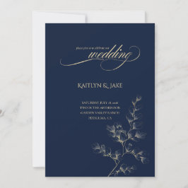 Gold and Navy Wedding Invitation Kaart