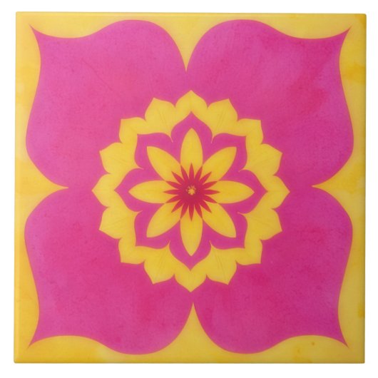 Gold and Pink Floral Art Decorative Tile Tegeltje (Voorkant)