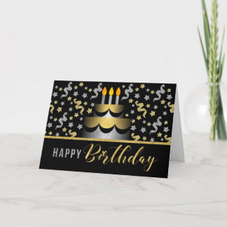 Gold and Silver Faux Glitter on Black with Cake Kaart