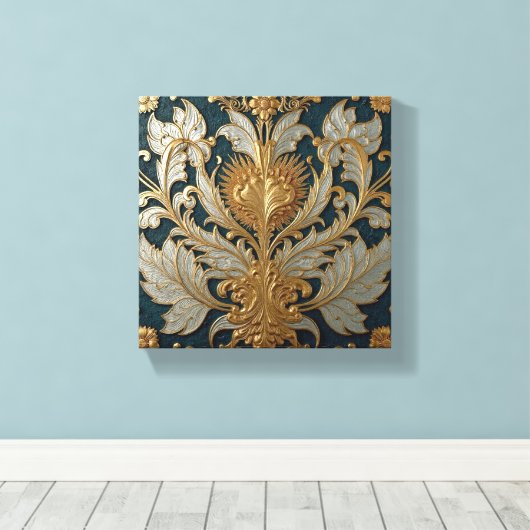 Gold and Silver Floral Ornament Canvas Afdruk (Insitu (Houten vloer))