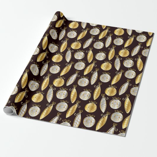 Gold And Silver Tree Ornaments Wrapping Paper Cadeaupapier (Uitgerold)