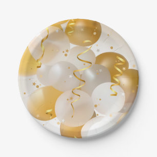 Gold and White Balloons Party Papieren Bordje