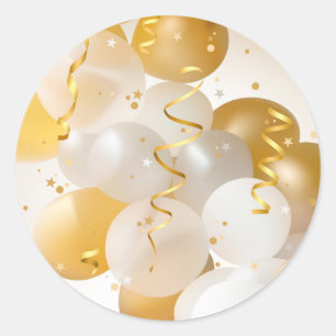 Gold and White Balloons Party Ronde Sticker