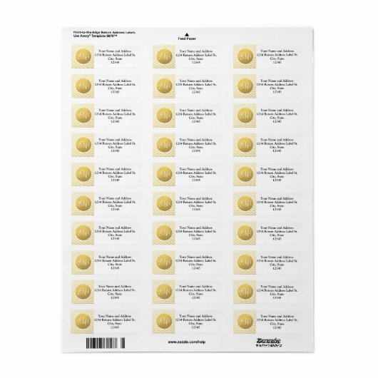 Gold and White Chevron Monogrammed Personalized Etiket (Full Sheet)